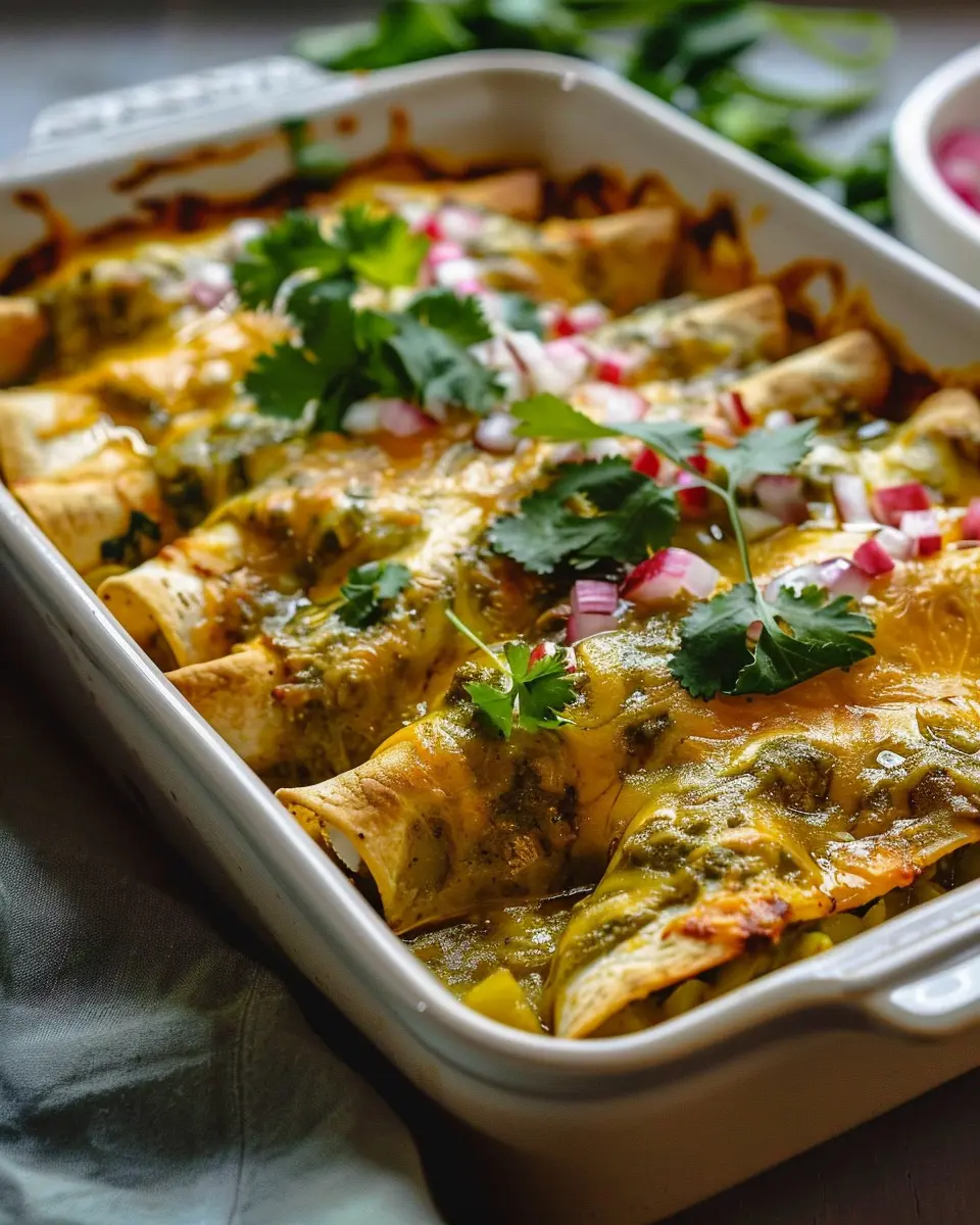 Plant-based Potato Green Chili Enchiladas