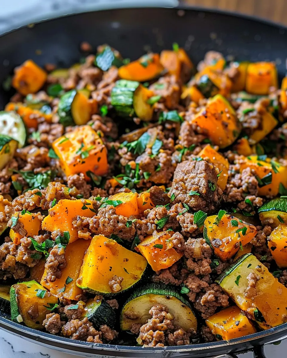Ground Beef Zucchini Sweet Potato Skillet