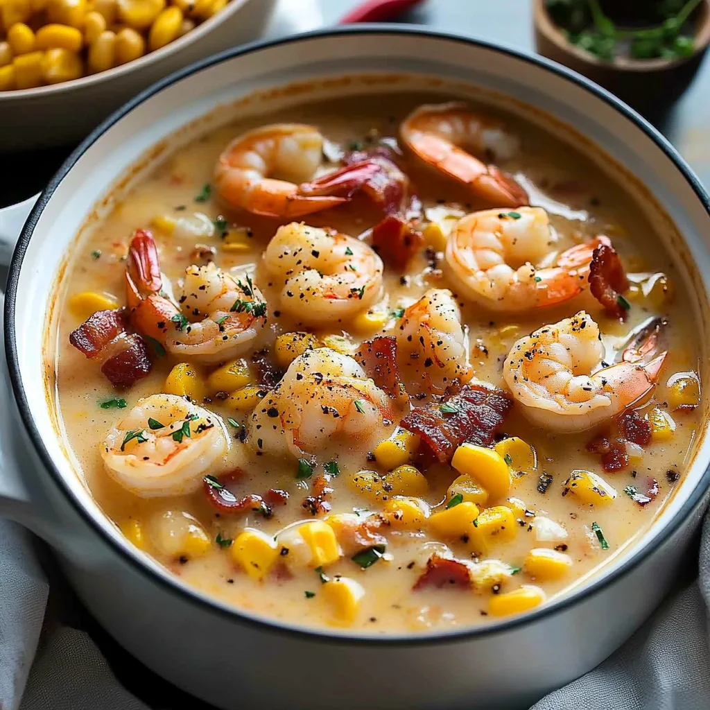 Hearty Turkey Bacon, Shrimp, and Corn Chowder