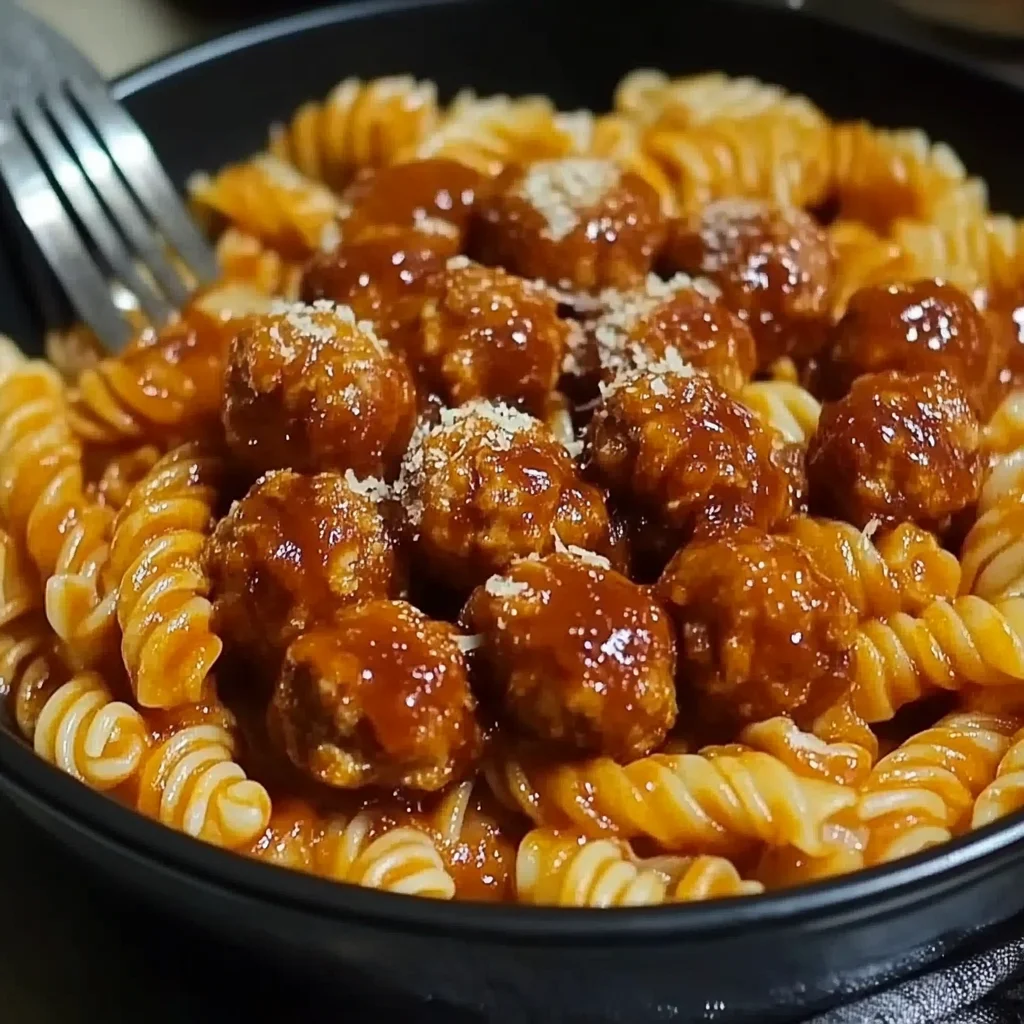 Sweet and Tangy BBQ Chicken Meatball Pasta