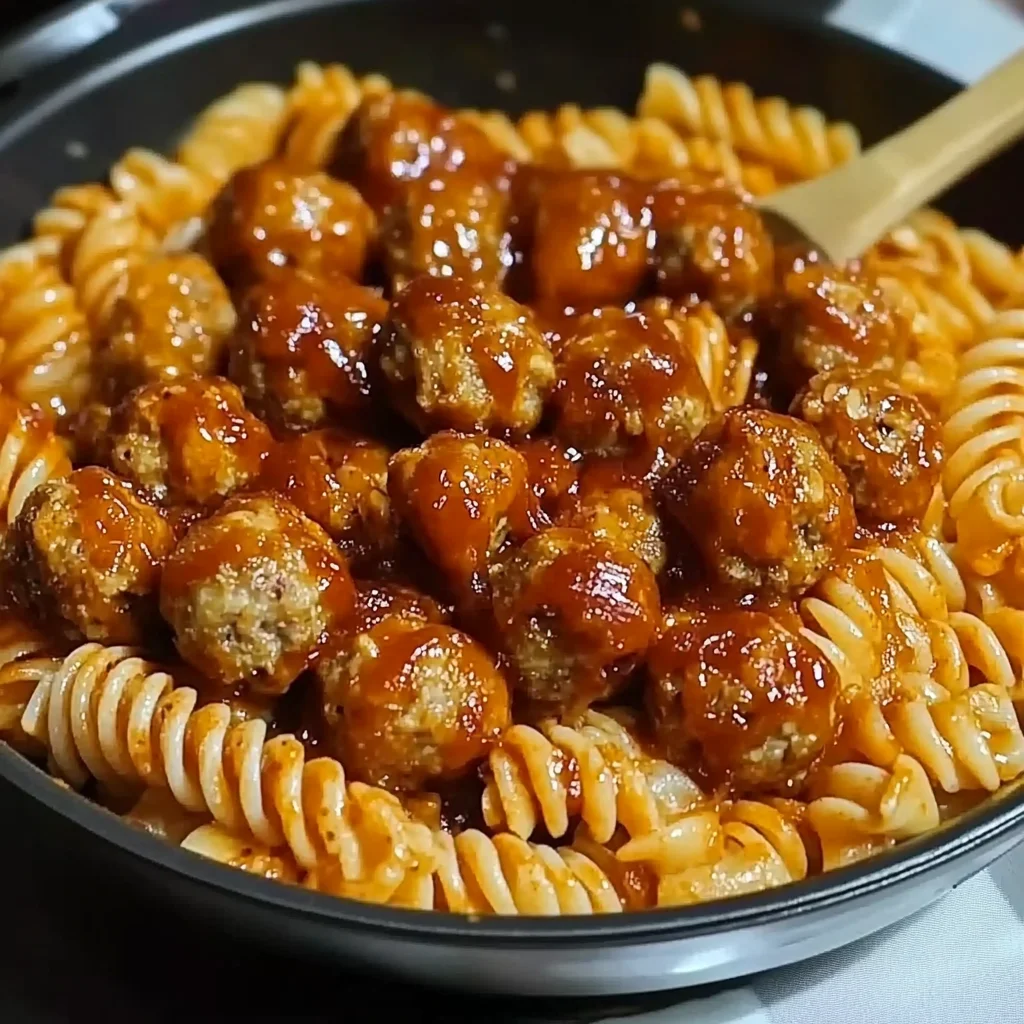 Sweet and Tangy BBQ Chicken Meatball Pasta