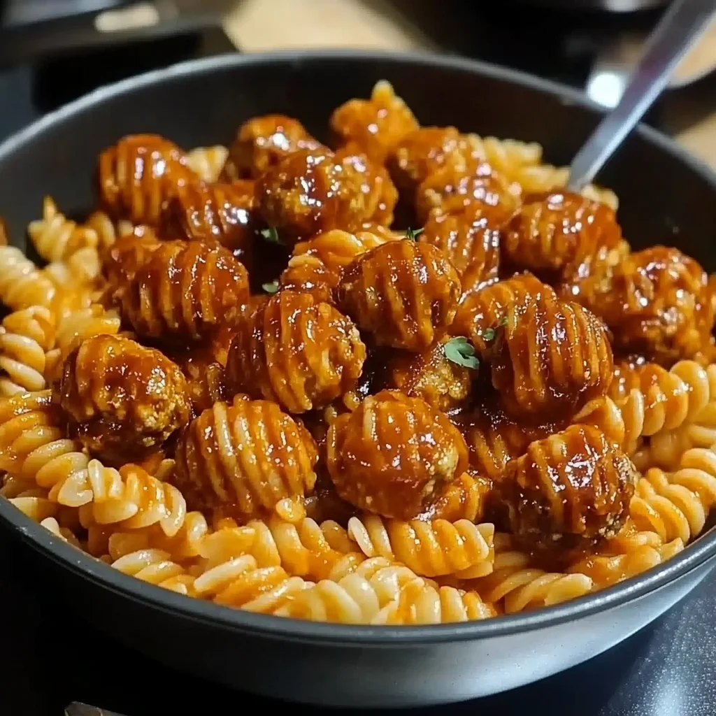 Sweet and Tangy BBQ Chicken Meatball Pasta