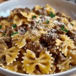 Creamy Parmesan Garlic Beef Bowtie Pasta