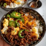 Crispy Chile Ground Beef and Cauliflower Protein Bowls