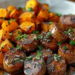 Sausage and Sweet Potatoes with Honey Garlic Sauce