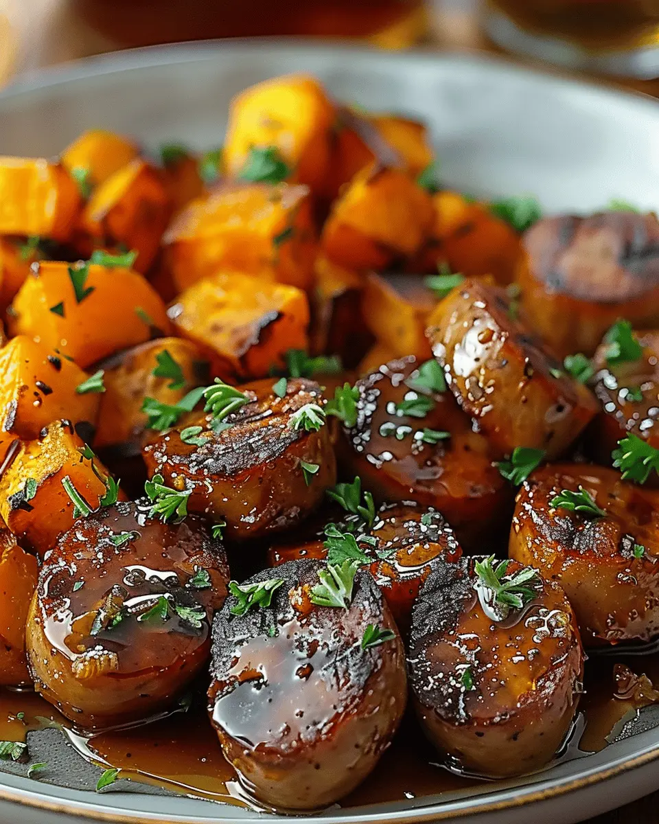 Sausage and Sweet Potatoes with Honey Garlic Sauce