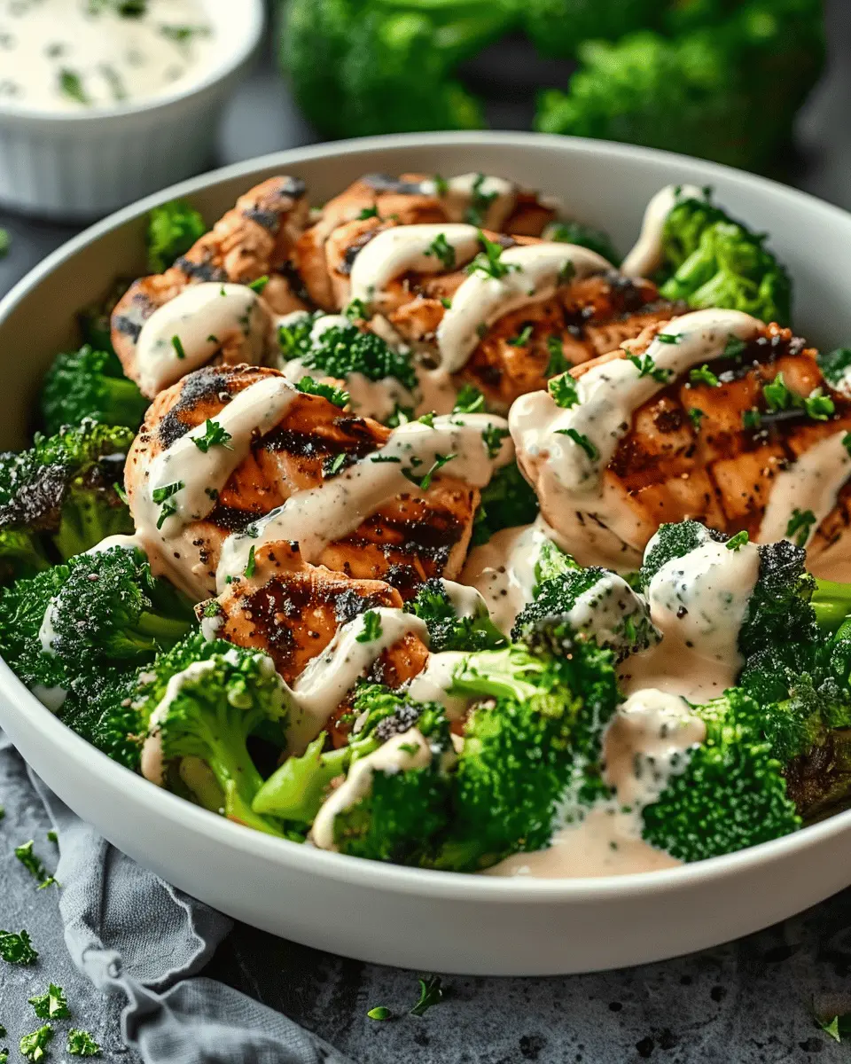 Grilled Chicken & Broccoli Bowls with Creamy Garlic Sauce