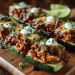 Sticky BBQ Chicken Zucchini Boats