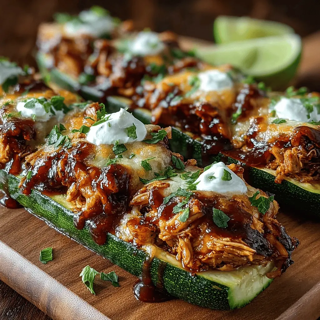 Sticky BBQ Chicken Zucchini Boats