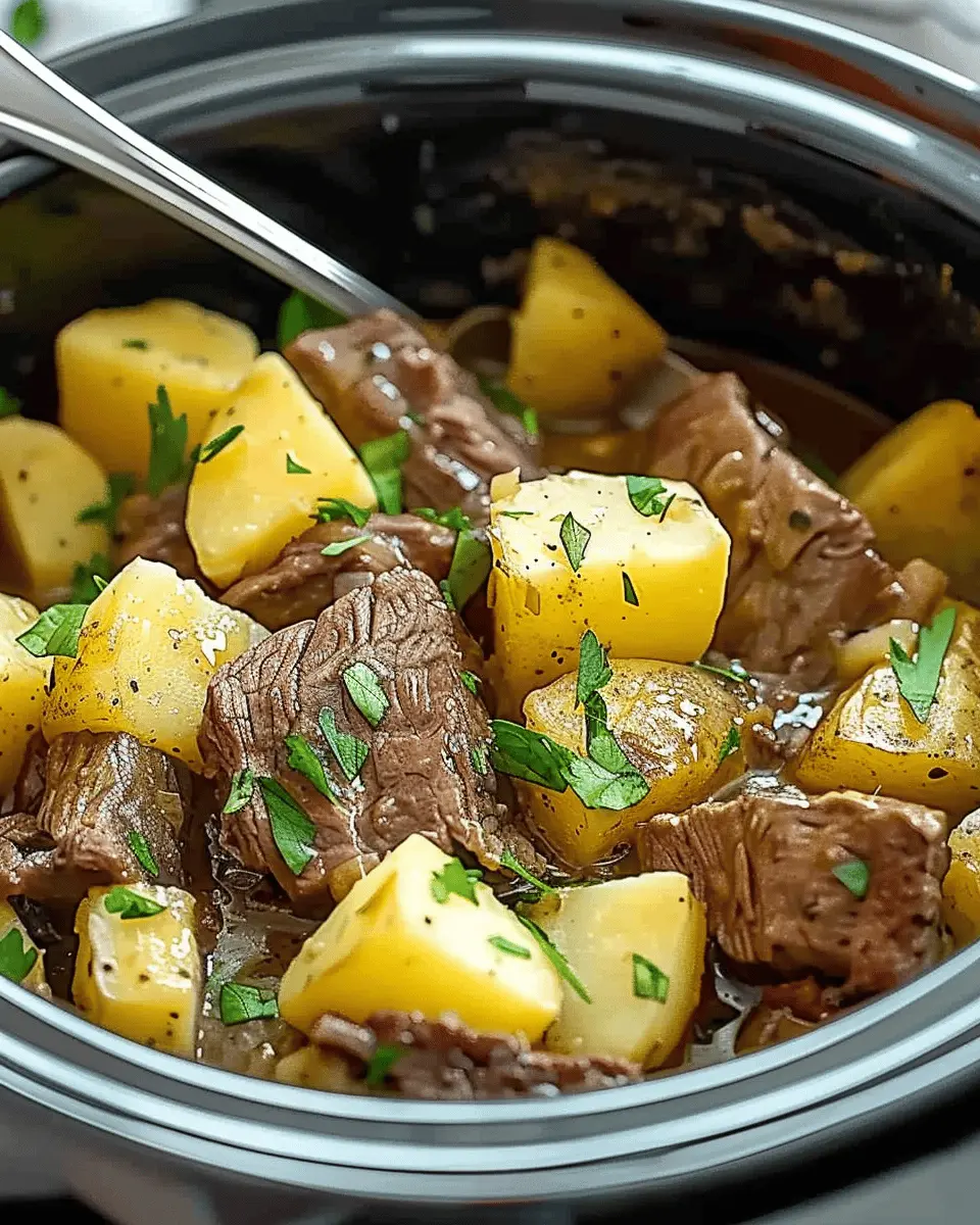 Slow Cooker Steak and Cheddar Potato Casserole
