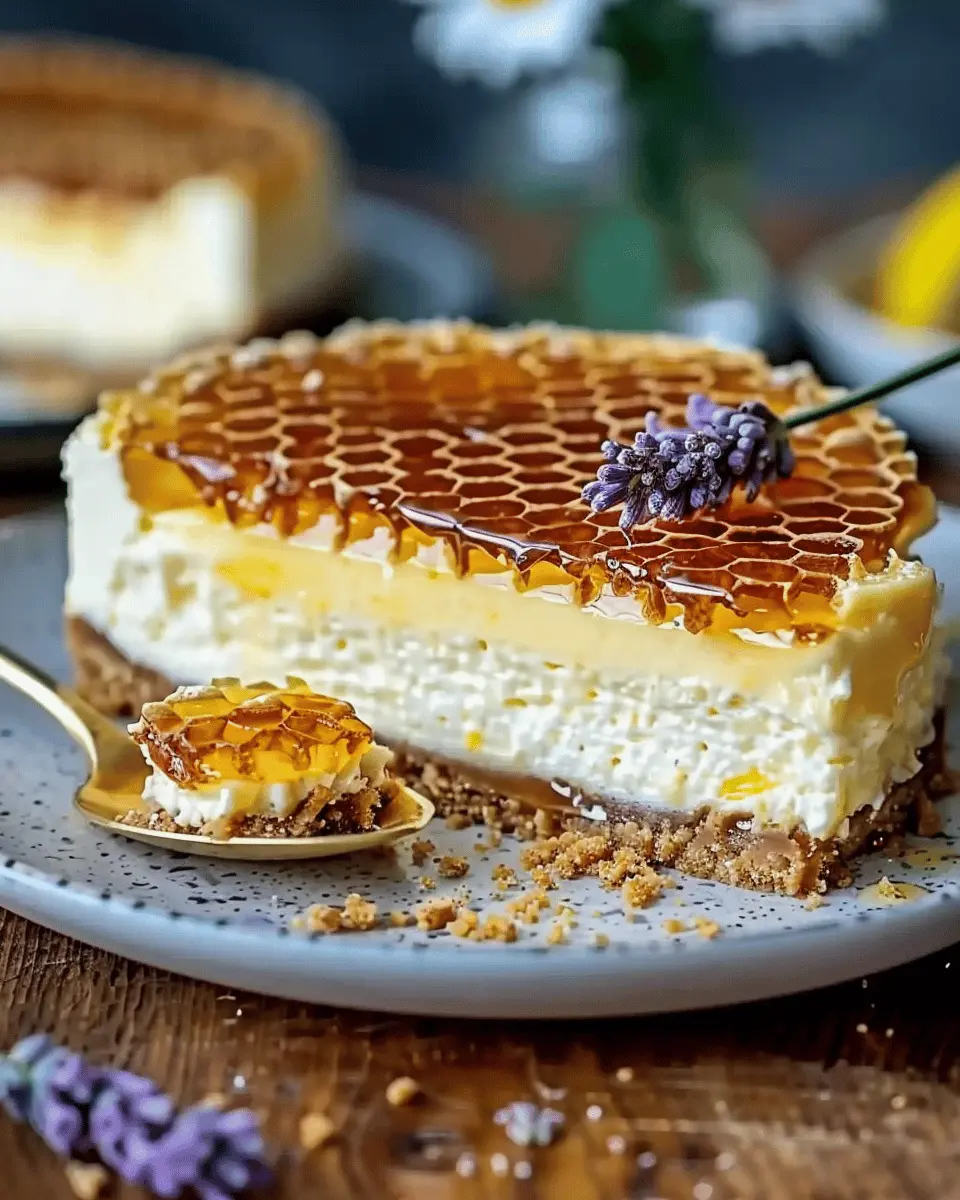 Lemon Lavender Cheesecake Topped with Honeycomb
