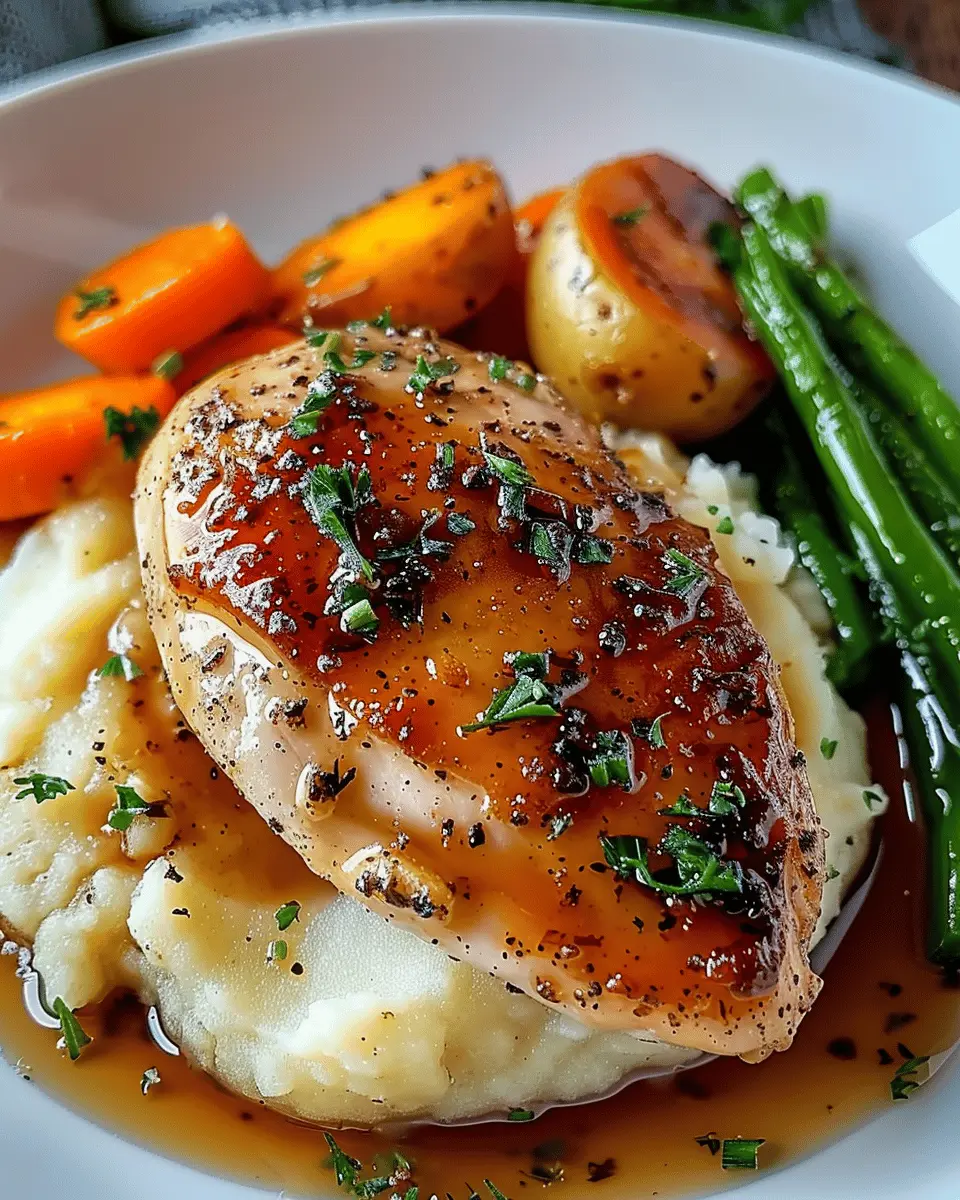 GARLIC HERB CHICKEN WITH MASHED POTATOES AND GLAZED CARROTS
