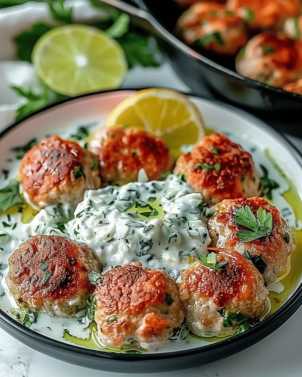 Juicy Greek Chicken Meatballs with Tzatziki