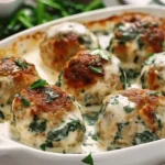 Baked Chicken Ricotta Meatballs with Spinach Alfredo Sauce