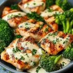 Grilled Chicken & Broccoli Bowls with Creamy Garlic Sauce