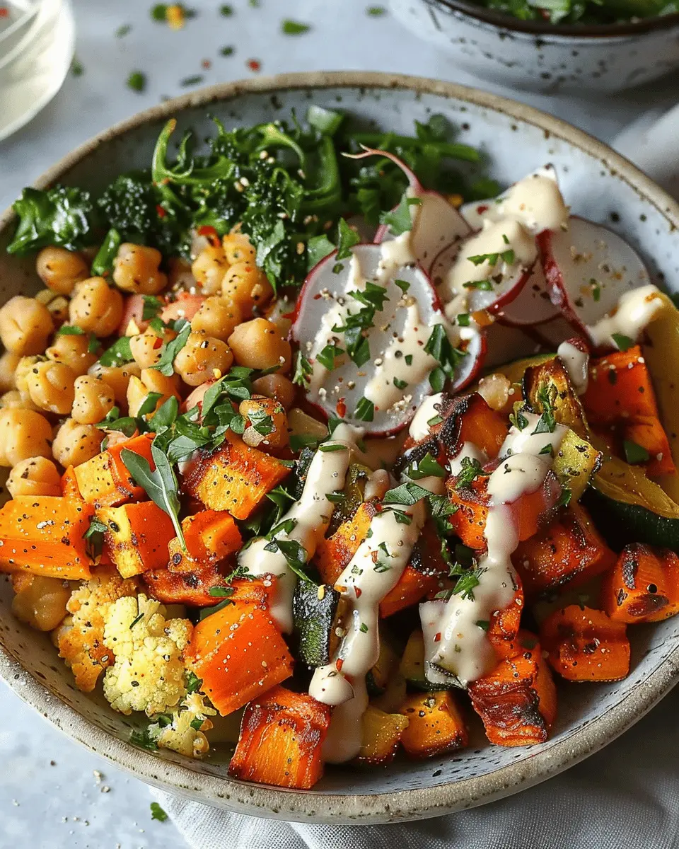 Glow Bowl Recipe: Roasted Veggie, Tahini Yogurt Sauce