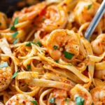 Shrimp Fettuccine with Roasted Pepper Sauce