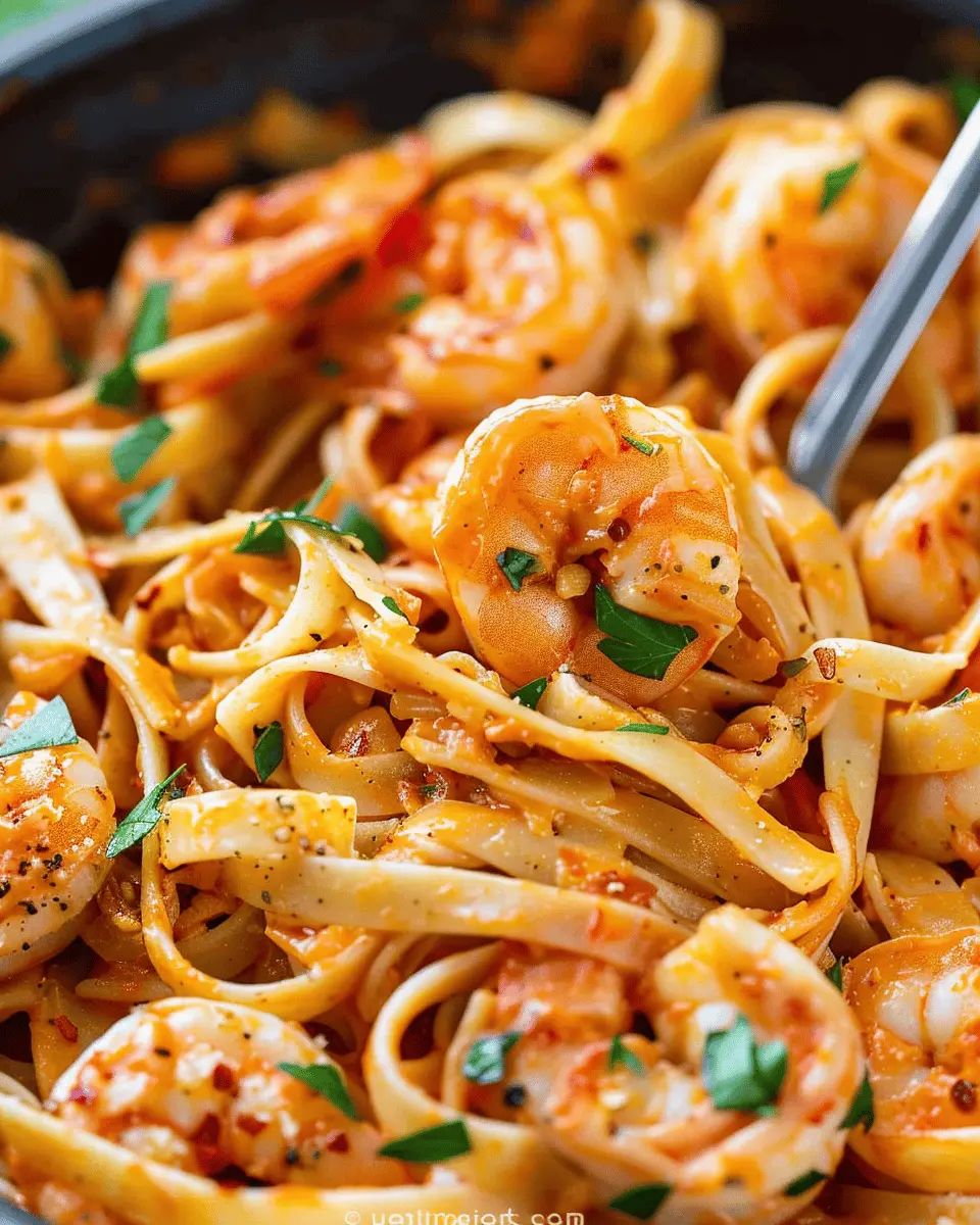 Shrimp Fettuccine with Roasted Pepper Sauce