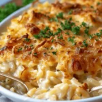 French Onion Chicken Orzo Casserole