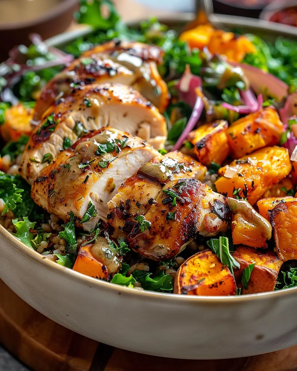Maple Dijon Chicken & Roasted Sweet Potato Bowls