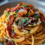 Pumpkin & Mushroom Spaghetti with Crispy Bacon