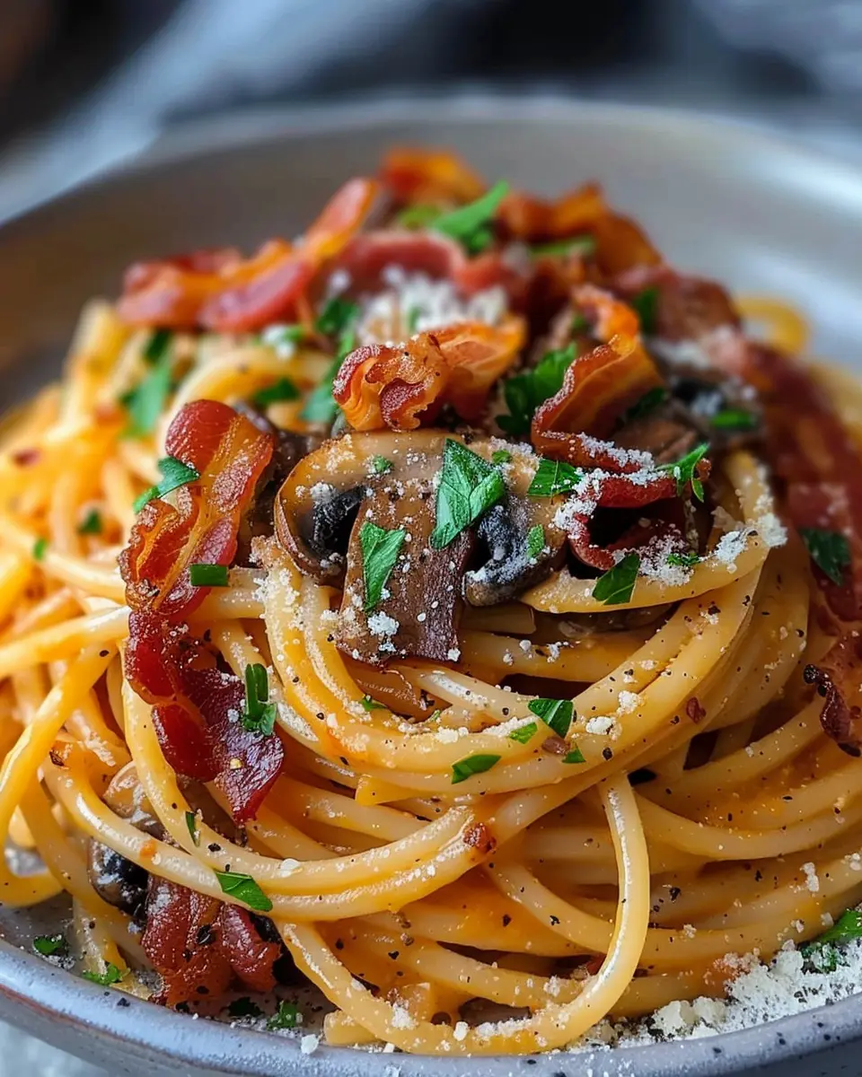 Pumpkin & Mushroom Spaghetti with Crispy Bacon