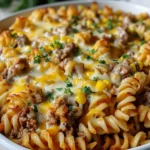 Loaded Cheddar Ranch Beef and Sweet Corn Rotini Bake